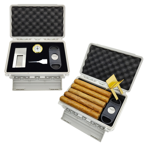 [2201]Double door cigar travel case hard plastic durable cigar humidor cigar accessories box with custom foam