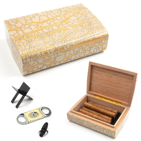 [W2005-B][176*110*56MM]Vintage Luxury Portable Cedar Desktop Humidor Custom Cigar Storage Box Travel cigar case for 10ct with Essential Accessories