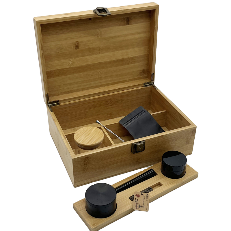 [W1102][650*390*455mm]Custom LOGO smoking accessories wooden rolling tray smell proof storage bamboo stash box with lock combo kit