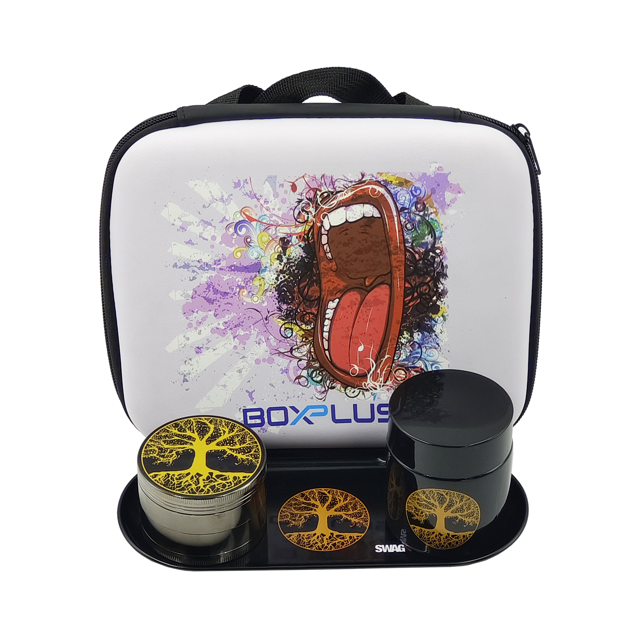 [BP-E104][184*142*57 mm]Customizable Logo Smoker Kit Tobacco Box with Stash Jar Cigarette Tray 420 Accessories for Rolled Tobacco Storage and Grinding