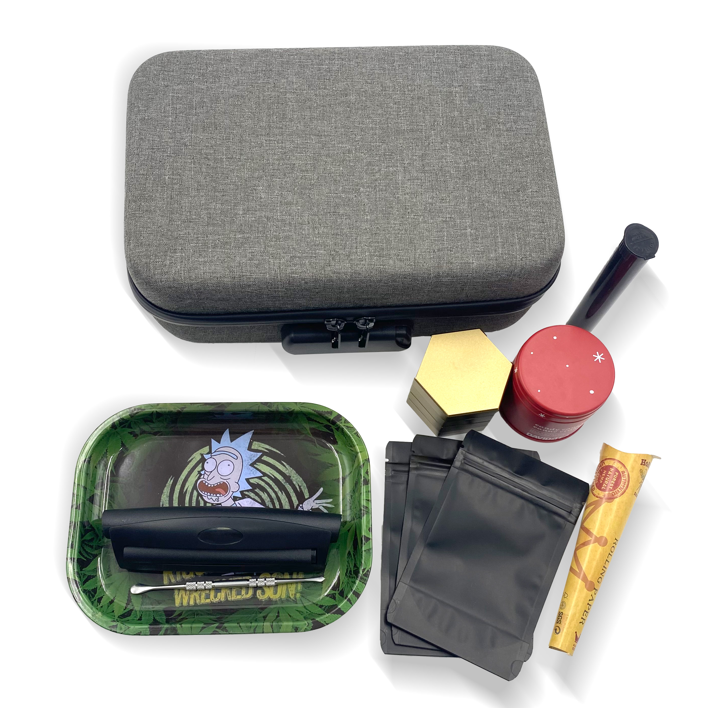 [BP-E106][260*170*90 Mm]Smoking Accessories Kit Combination Lock Bag Smoke Shop Supplies 420 Products Stash Box with Grinder Stash Jar Rolling Tray