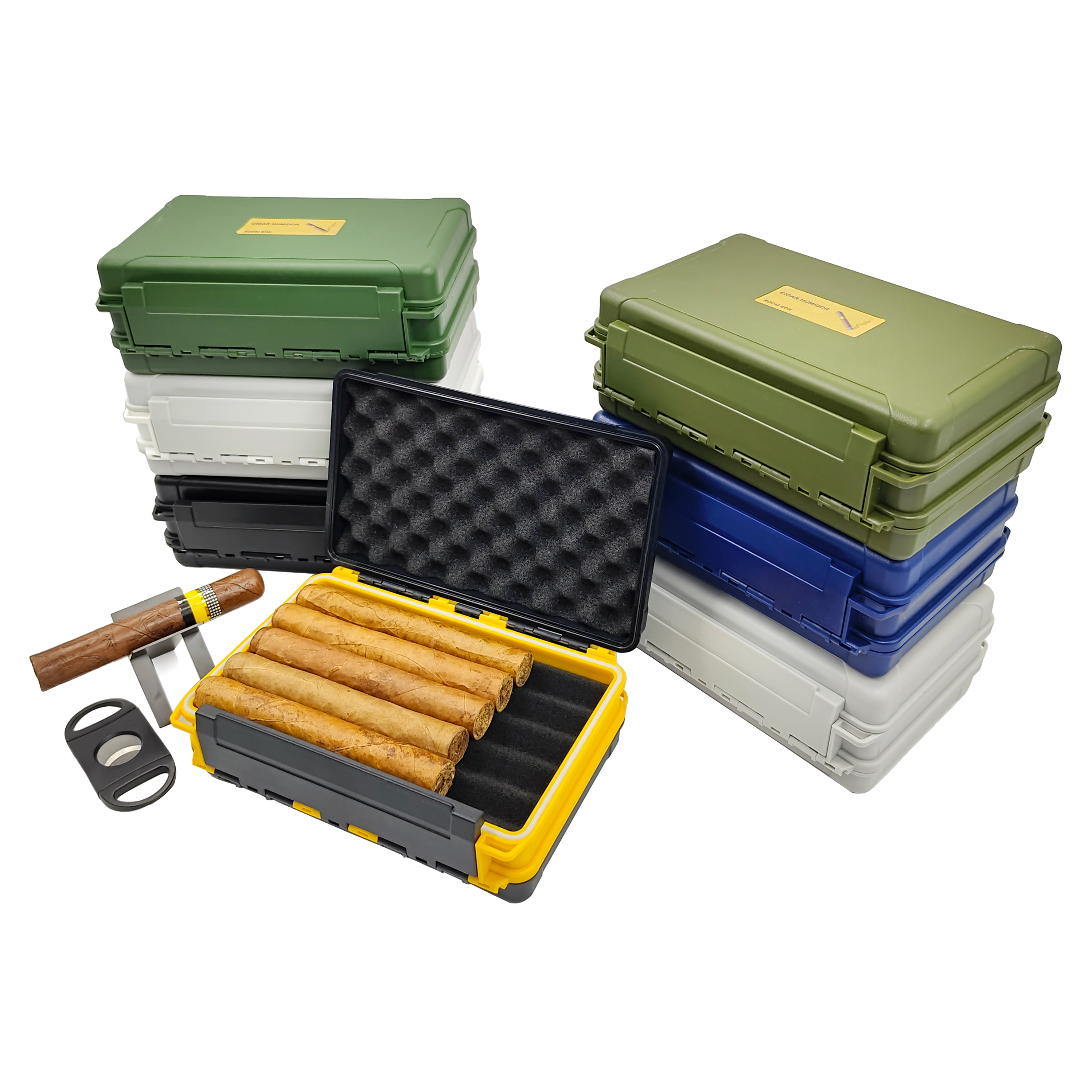 [2201]Double door cigar travel case hard plastic durable cigar humidor cigar accessories box with custom foam