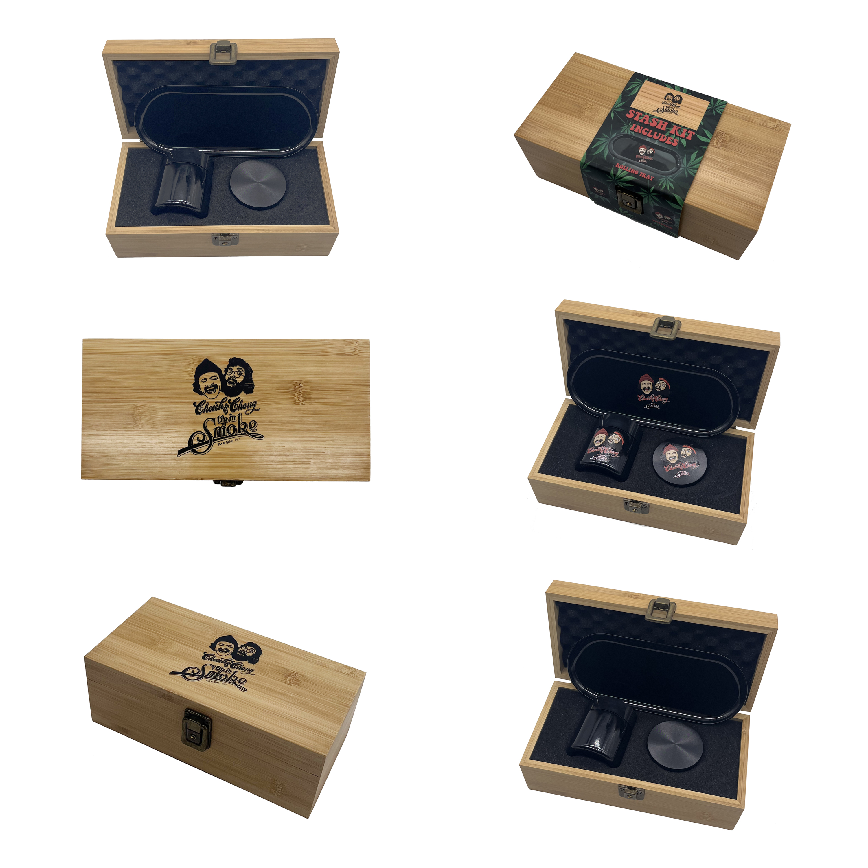 [W1101][218*100*75mm]Wholesale Travel Camping and Wedding Essential Metal Grinder Kit Storage Smoking Jar Box Case with Wood Stash