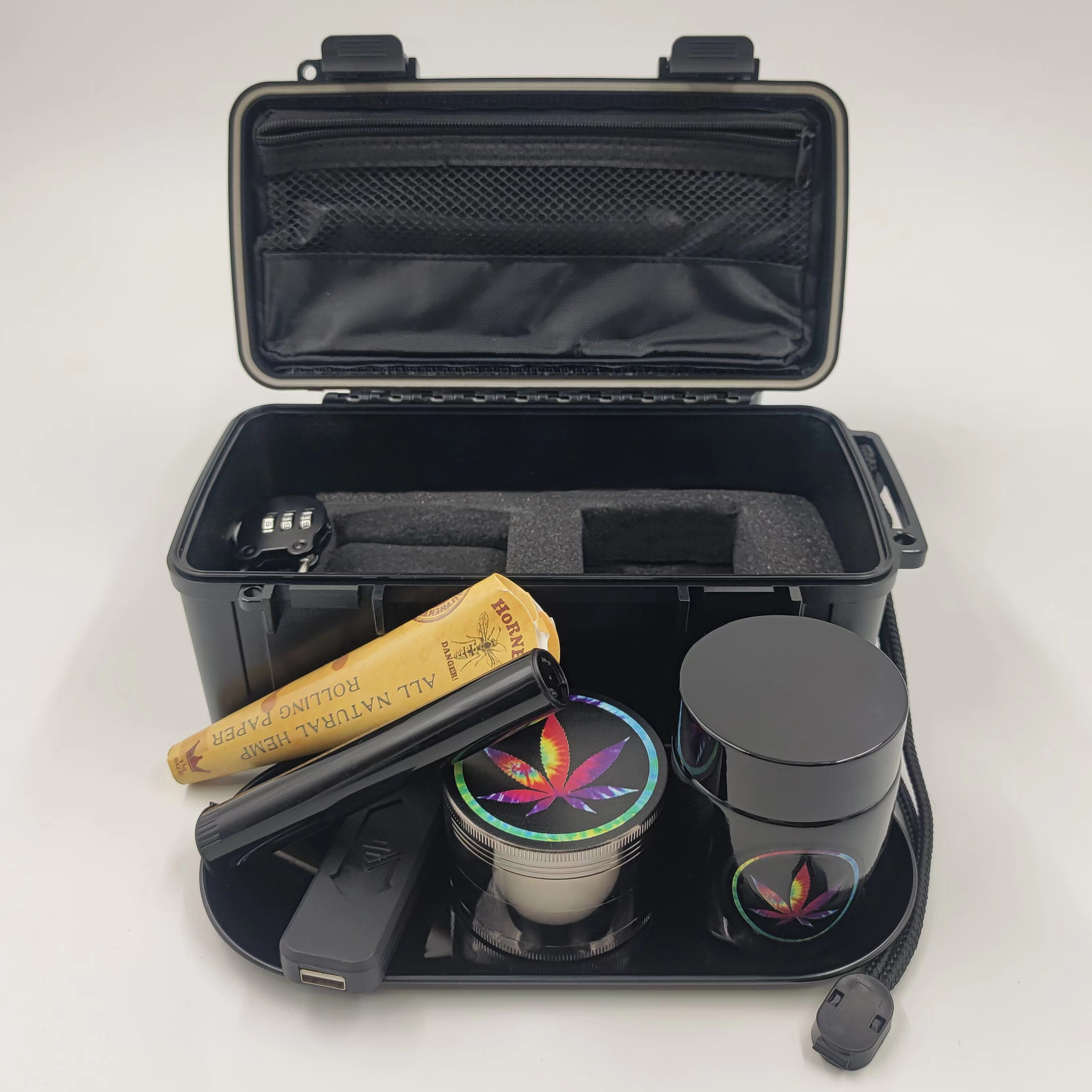 [7002][208*98*84mm]Wholesale Herb Hard Stash Case Grinder Kit Portable Smoke Shop Products Supplies Smoking Set for Lighters Smoking Accessories