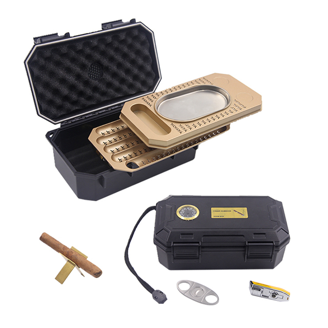 [BP-2111][210*110*75] Factory wholesale three layer cigar box Cigar Accessories Kit cigar travel humidor with cigar set