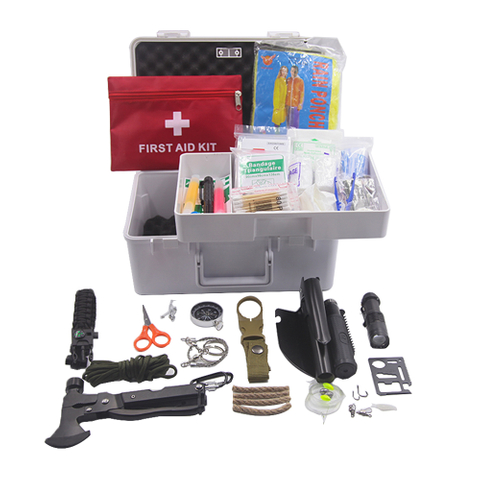 [BP-1404]Factory wholesale plastic hard case waterproof outdoor first aid kit tactical survival kit for Earthquake Adventure Hiking Hunting
