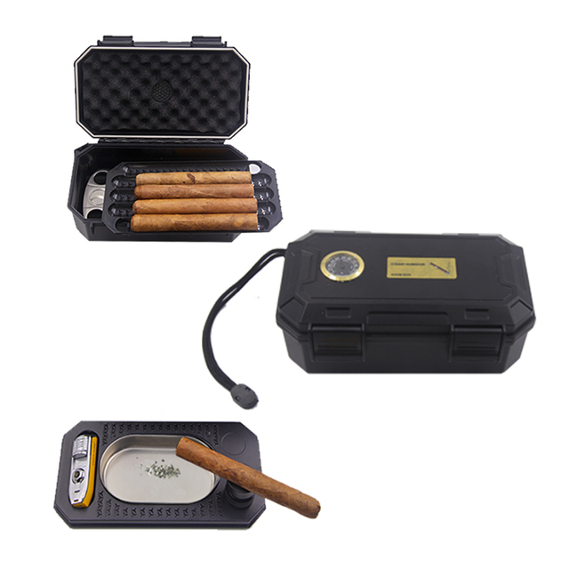 [BP-2111][210*110*75] Custom three layer waterproof travel cigar humidor cigar gift set Portable Durable Humidor Cigar Box with Hygrometer