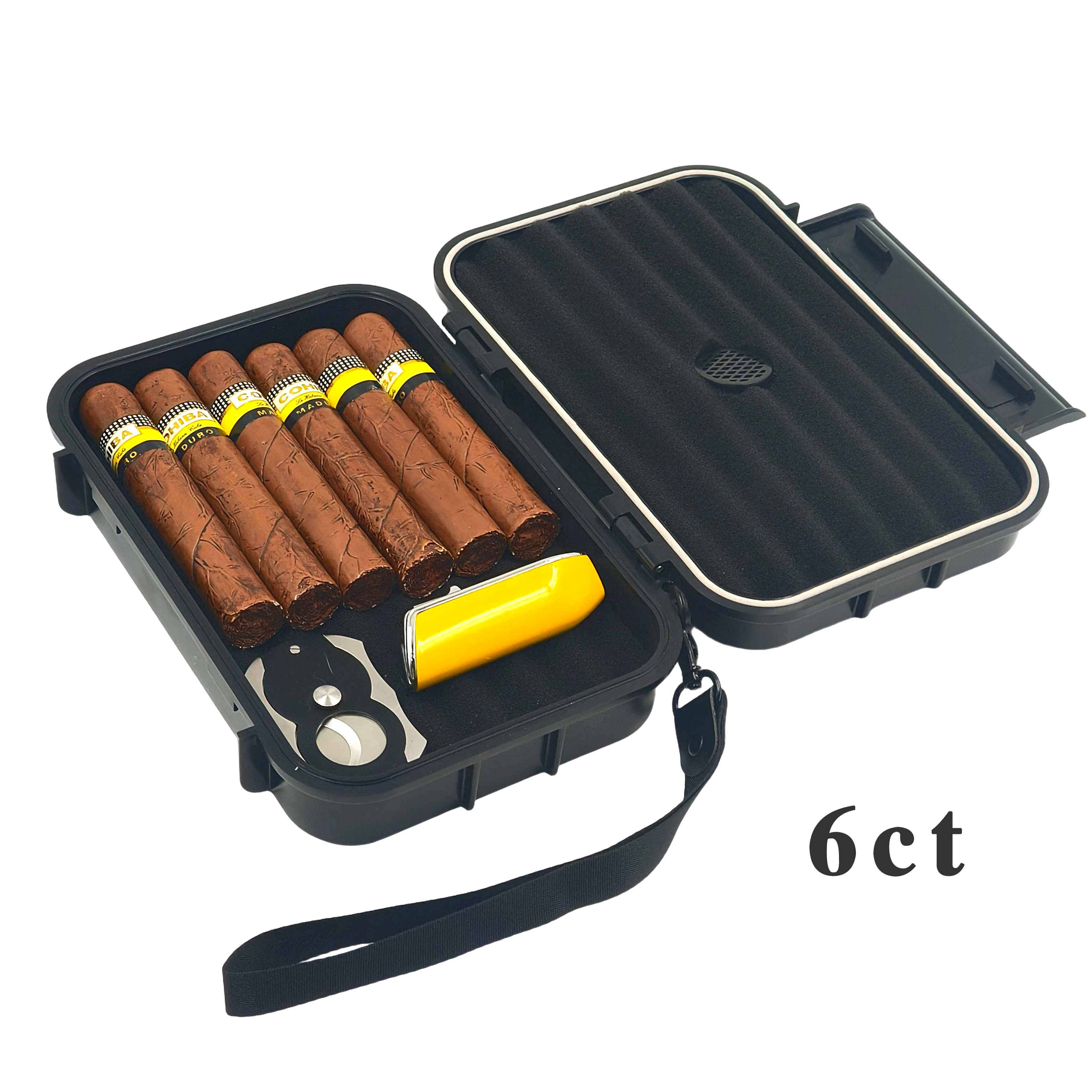 Factory Wholesal Cigar Travel Humidor Double Cigar Case Cigar Full Set with Sparate Storage for Accessories Hold 5 Cigars Packets 