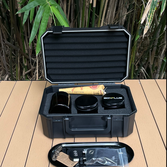 [BP-1203] BOXPLUS Amazon Hot Sale China Manufacturer Smell Proof Stash Box Smoking Kit Smoking Accessories case Grinder Stash Jar And Rolling Tray with Lighter