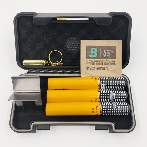 [BP-1401CI] [3CT]China Manufacturer New Design Waterproof Plastic Cigar Case Small Cigar Box Travel Portable Cigar humidor with cutters