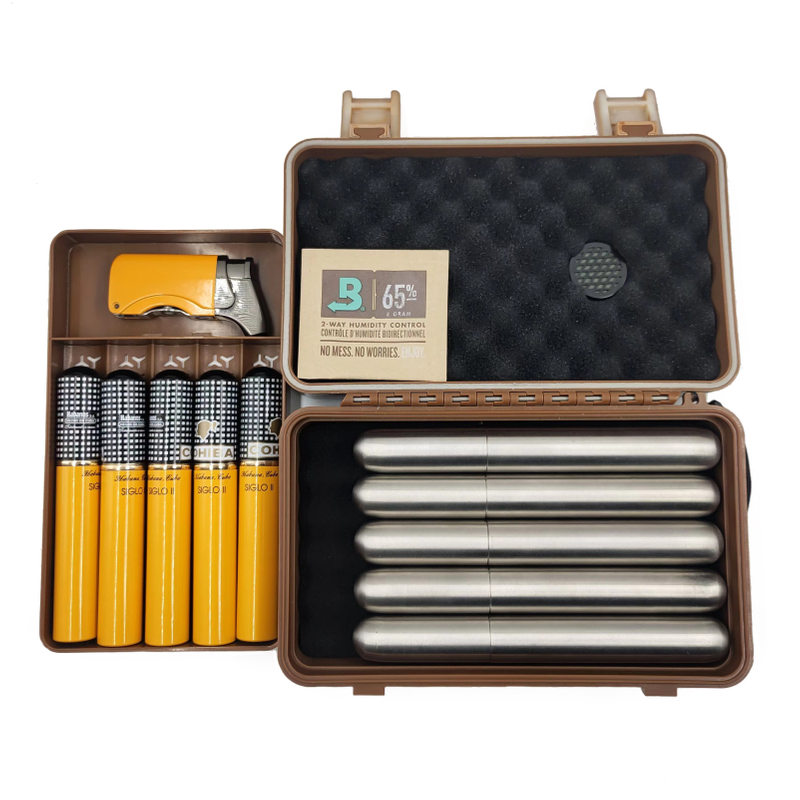 [BP-1501CI] [10CT] NEW DESIGN Factory Custom Cigar Promotion Gift Waterproof Cigar Container Portable Cigar Humidor Large Cigar Travel Case with Humidifier